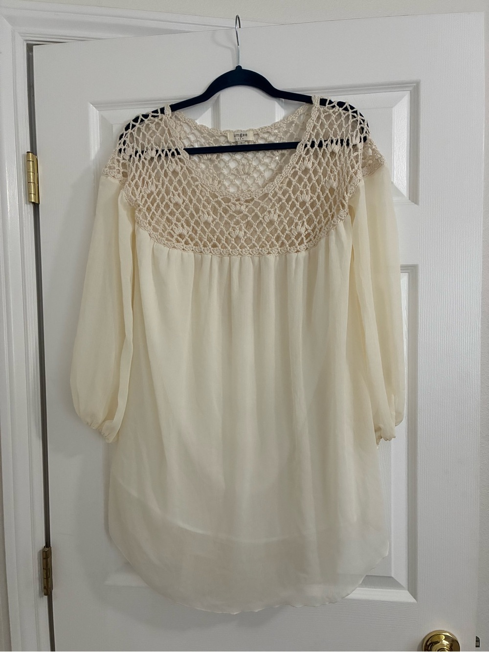 Umgee Cream Crochet Yoke Tunic Blouse/Dress